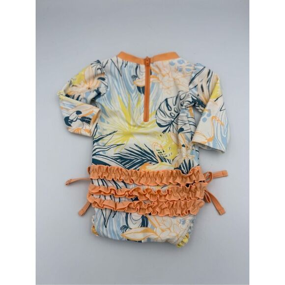 RuffleButts Toddler Tropical Floral Rash Guard One Piece Swimsuit Size 3-6Mo - Picture 7 of 8
